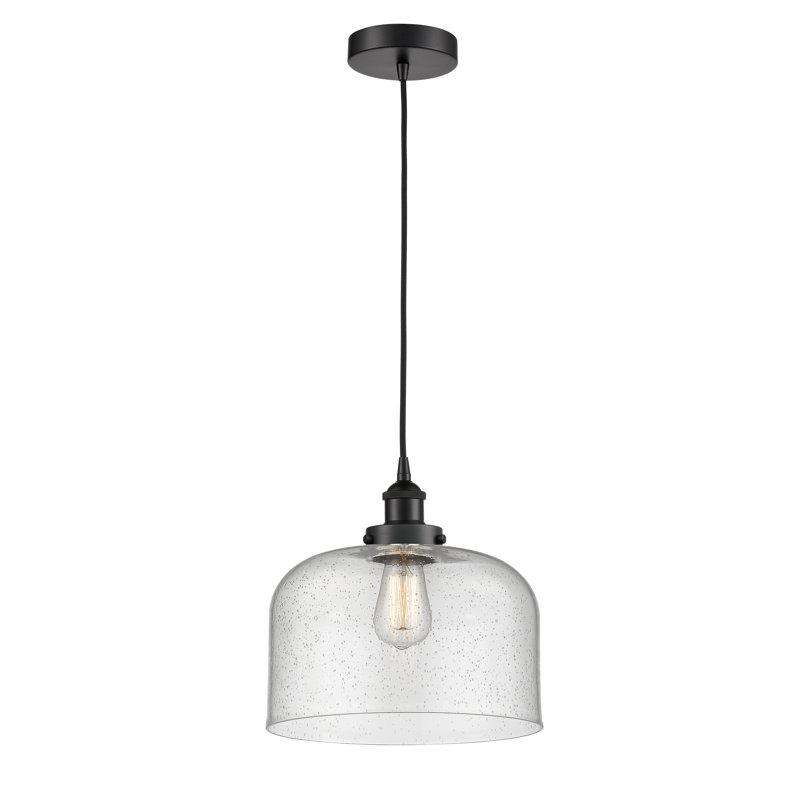 Luminaire suspendu en forme de cloche à 1 lumière Bucks, H 11,75 po x l 12 po x P 12 po, Noir mat