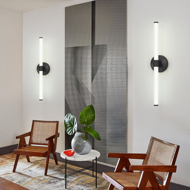 Barre d'éclairage de salle de bain 1 lumière à DEL Buchan, H 4,3 po x l 22,44 po x P 3,2 po, Noir mat, 6 000 K