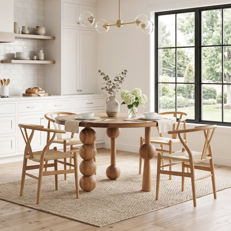 47.2" Modern Sculptural Round Solid Wood Dining Table with Ash Veneer
