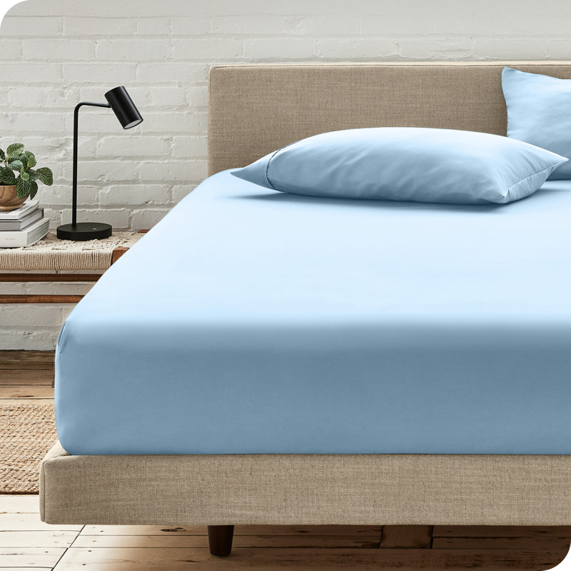 Ensemble de drap-housse en microfibre avec taie d'oreiller   , Bleu pâle, Drap-housse pour lit simple très long avec 1 taie