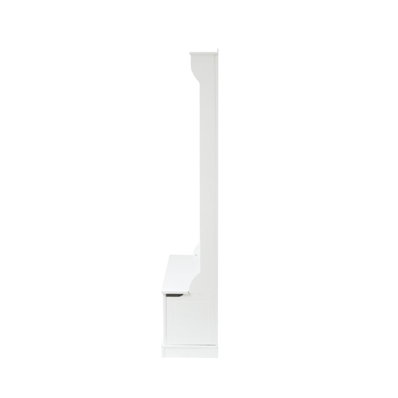 Bright White MDF Hall Tree with Storage Bench and Coat Hooks