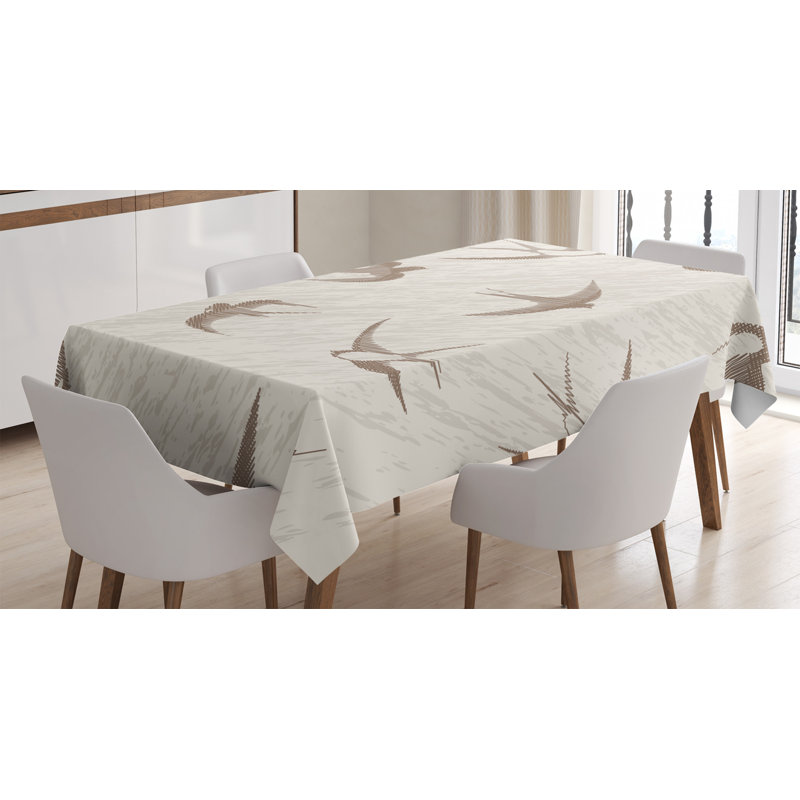 Birds Tablecloth, Flying Bird Swallow Vintage Design Illustration Springtime Wildlife Classic Art, Rectangular Table Cover For Dining Room Kitchen Decor, 60" X 84", Beige Brown