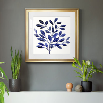Deep Blue Branch II - Matted and Framed Under Acrylic Glass, Large Living Room Wall Art