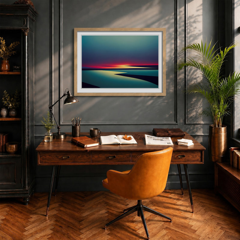Abstract Ocean Scene - Framed Print, 46cm H x 64cm W x 2cm D, Oak