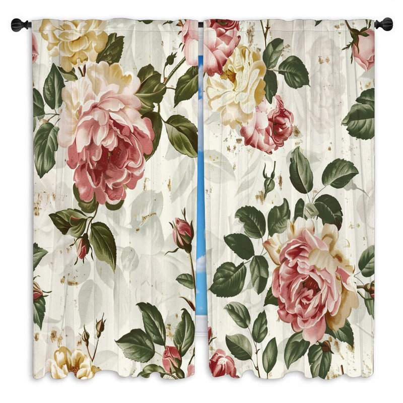 Arrangement floral rideaux de fenêtre à motif floral - 2 panneaux, L 40 po x L 61 po