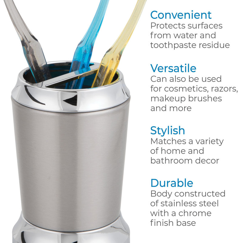Brushed and Chrome Stainless Steel Divided Toothbrush Holder