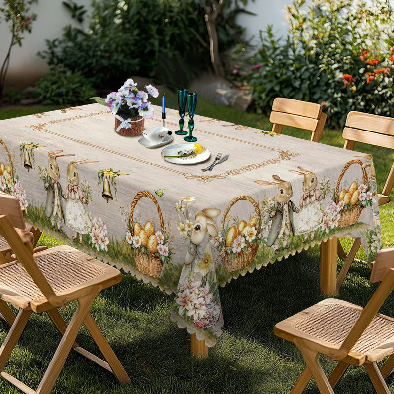 Nappe de Pâques nappe en polyester lavable à la machine, L 86,8 po x l 70,8 po