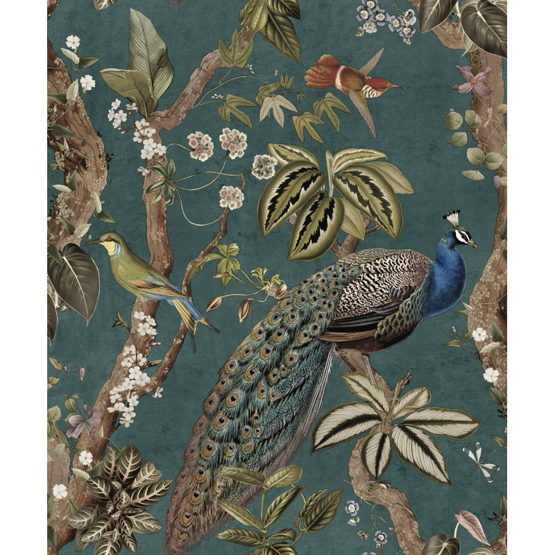 Cassia Peacock Non-Pasted Non-Woven Wallpaper, Blue