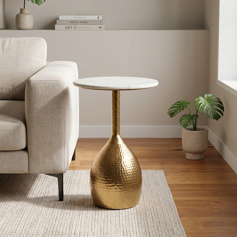 Modern Round Marble Top Side Table , Gold