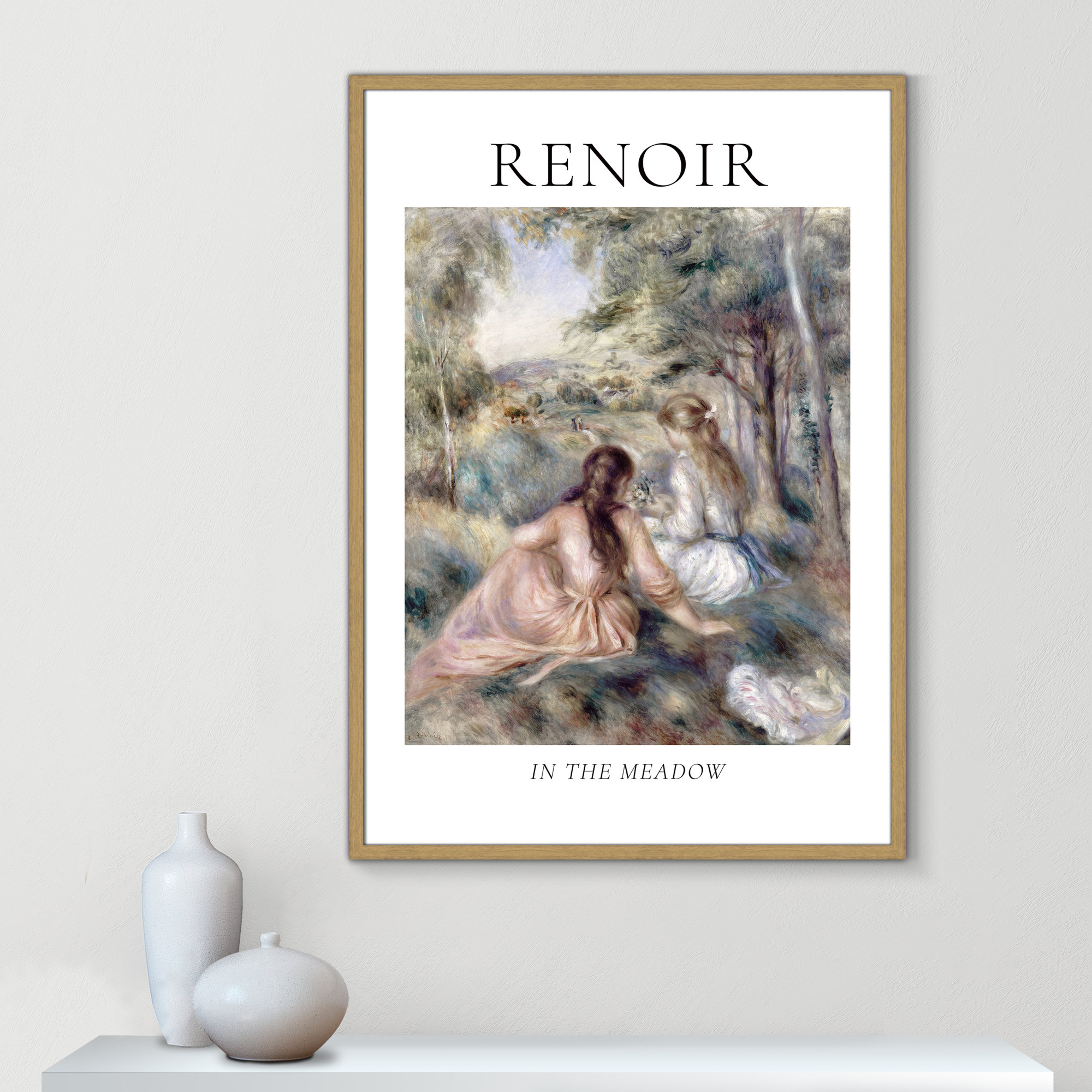 Old Masters Collection " In The Meadow " by Auguste Renoir, Natural Single Picture Frame, No, 25.5" H x 21.5" W x 0.75" D