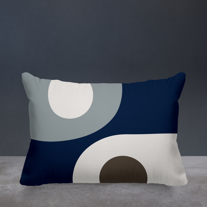 Pitto Abstract Minimalist Indoor/Outdoor Throw Pillow, Gray/Beige/Navy Blue