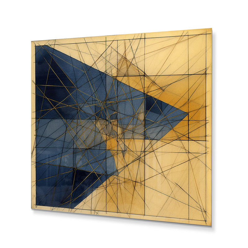 Minimaliste bleu et or I - impression sans cadre sur métal, H 16 po x l 16 po x P 1 po