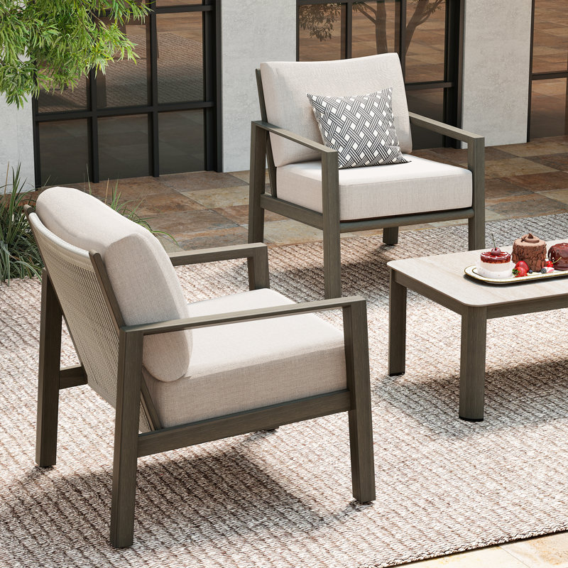 Canapé d'extérieur brun en aluminium 2 pièces avec coussins gris clair Avanna