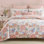 Ensemble de literie pour grand lit à motif floral rose 100% coton à motif de feuilles vertes Ensemble de housse de couette 3 pièces super doux et respirant avec fermeture à glissière et attaches de coin