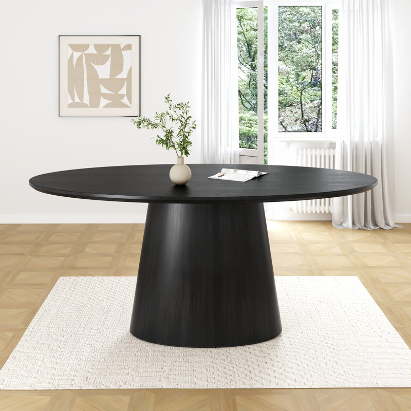 72"×37"W×30"H Oval Wood Pedestal Dining Table, Black