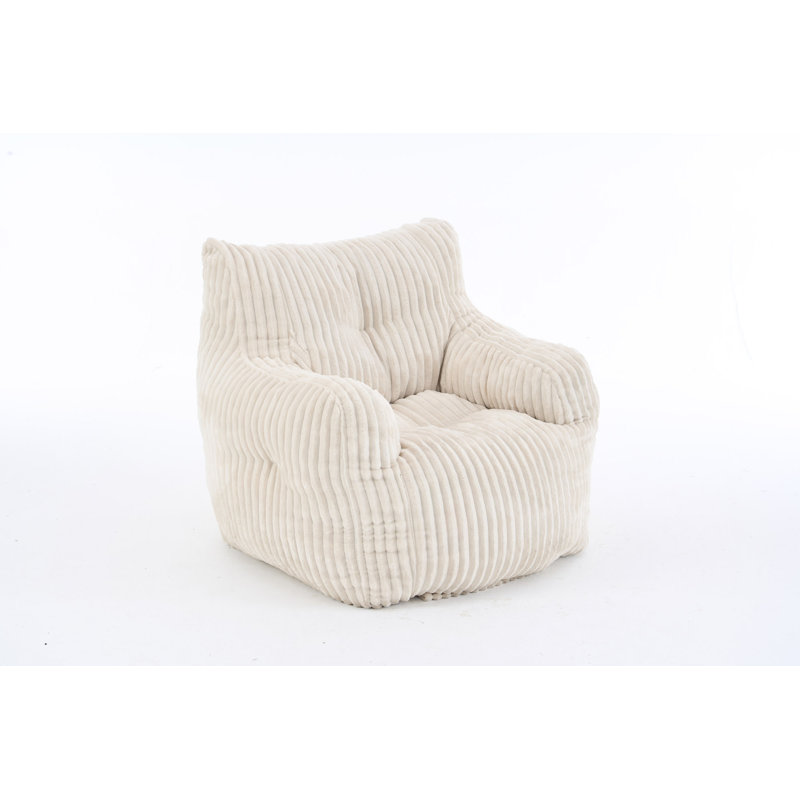 Soft Fluffy Corduroy Fabric Bean Bag Chair Filled With Memory Sponge, Beige Corduroy