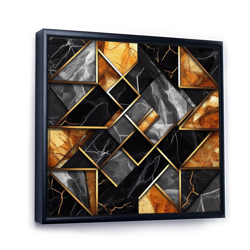 Marbre granit agate avec des touches d'or, H 30 po x l 30 po x P 1 po, Cadre flottant noir