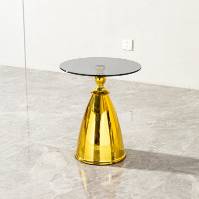 Bed Table With Gold Carbon Steel Legs And Easy - To Wipe Grey Tempered Glass, For Bedside Use Living Room Coffee Legs, Scratch Surface, Lightweight Versatile