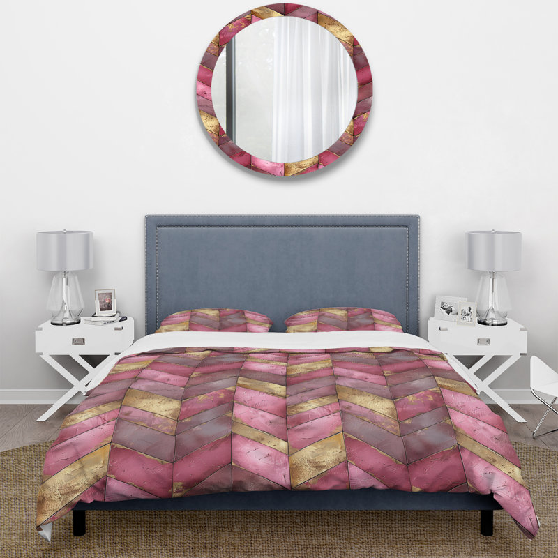 Ensemble de housse de couette Golden Chevron XI - Midcentury, Housse de couette très grand + 2 taies décorativ