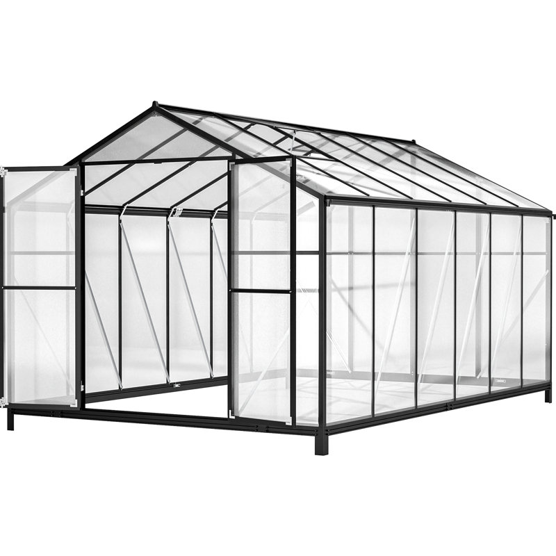 Serre en polycarbonate de 87,42 po avec ventilation et utilisation efficace de l'espace pour les portes doubles de jardin et les deux fenêtres