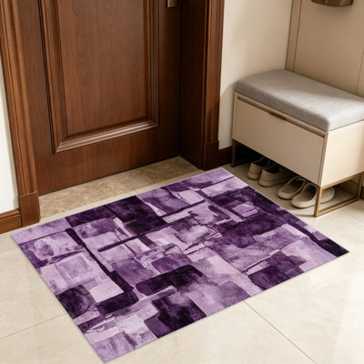 Tapis mauve à motif de blocs abstraits pour le salon, doux et confortable, convient à toutes les saisons, facile à entretenir, tapis de sol intérieur lavable à la machine, sous la table de ferme convenant à la chambre à coucher, à la salle à manger, au bureau, au balcon, au patio