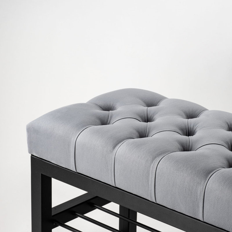 Avaeah Upholstered Storage Bench, 40cm H x 60 cm W x 35cm D, Grey/Black