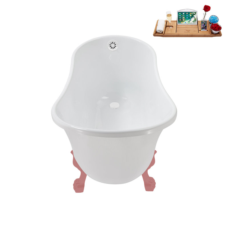 51.2'' x 25.6'' Soaking Acrylic Bathtub, Glossy White, Matte Pink