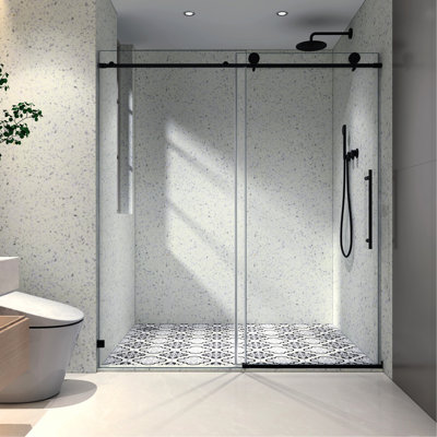 Porte de douche noire matte 6076, poulies en acier inoxydable de 70 mm, fonction, nano-propre, verre trempé, porte pour article de salle de bain 6076, style, fermeture douce 304, nettoyage, verre pour la décoration