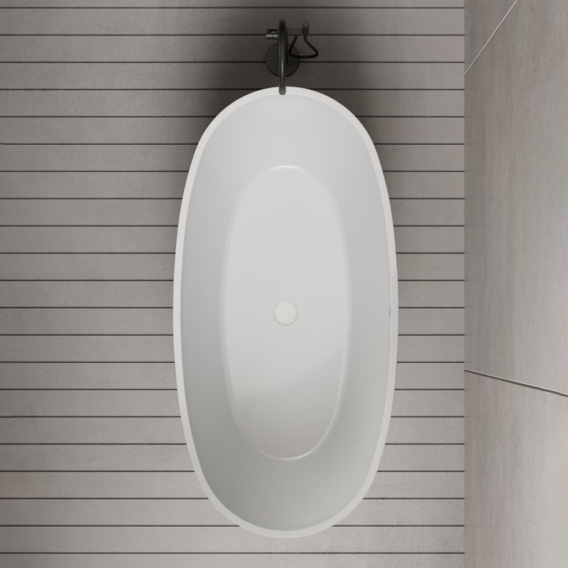 Monblari 59" X 29.5" Acrylic Freestanding White Soaking Bathtub With Overflow And Pop-Up Drain For Bathroom, Glossy White