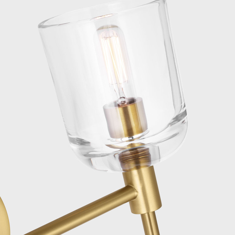 Thom Filicia Coury Bathroom Bedroom Wall Fixture With Clear Shade, Burnished Brass, 2 Lights, 8.125" H x 15" W x 5.875" D