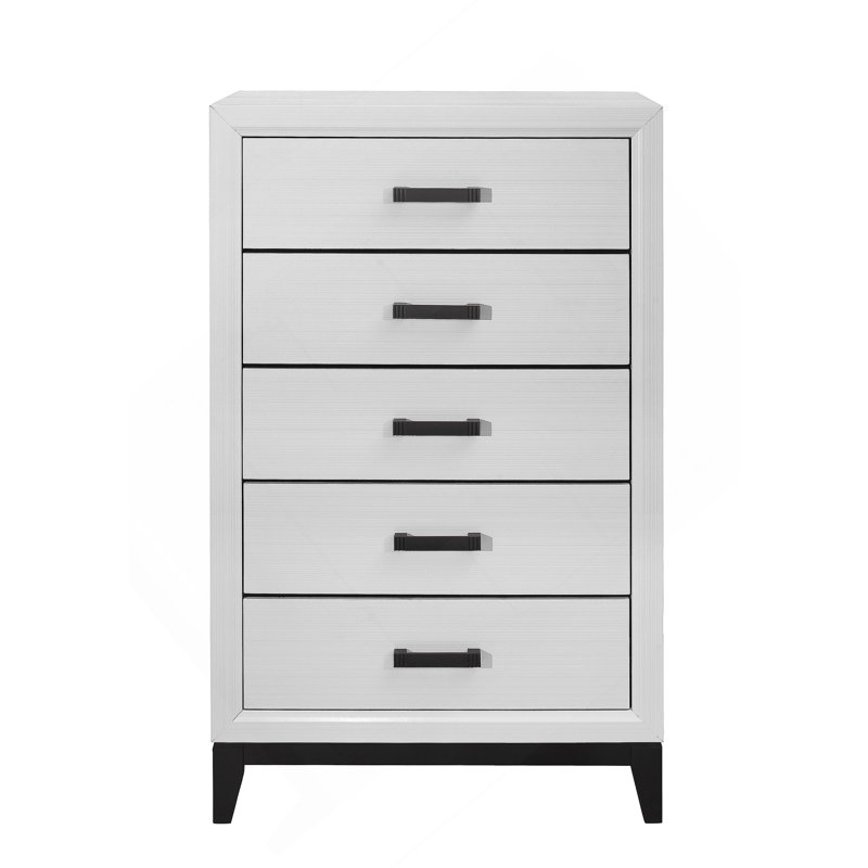 Vertical Solid + Manufactured Wood Dresser With 5 Drawers, White/Black
