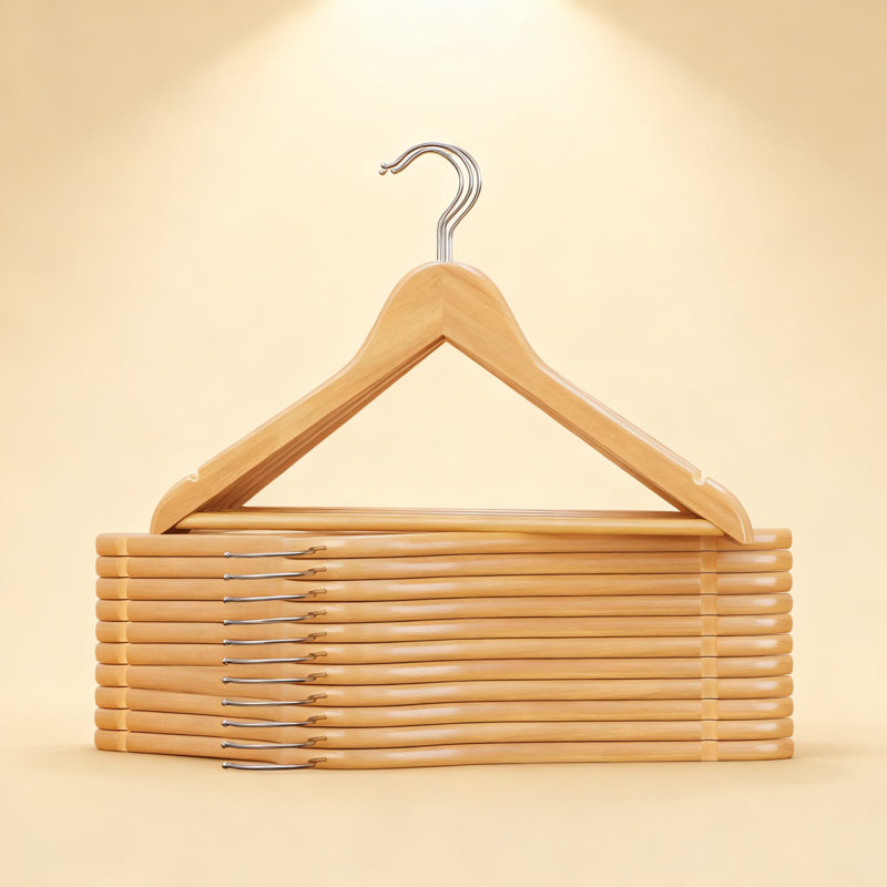 Cintres en bois massif avec barre à encoches et à pantalons, crochet pivotant à 360 °, conception antidérapante pour vestes, chemises, robes, paquet de 20