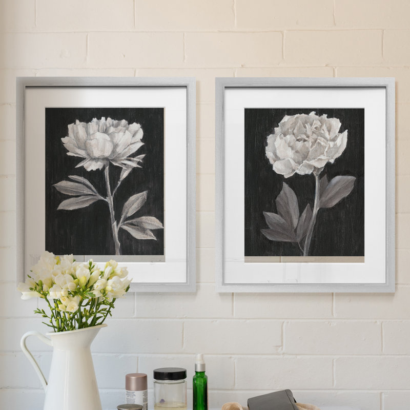Fleurs noires et blanches III - ensemble de 2 reproductions d'art sur papier encadré