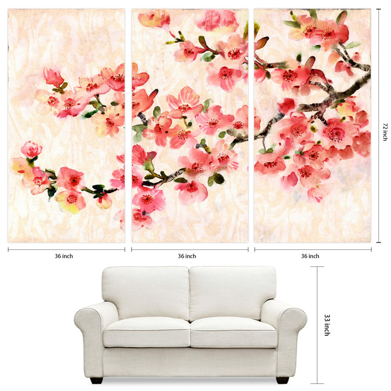 «Cherry Blossom Composition ABC», impression sur verre sans cadre 3 pièces