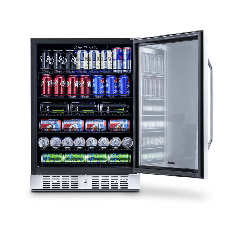 Stainless Steel 177-Can Beverage Fridge with Glass Door