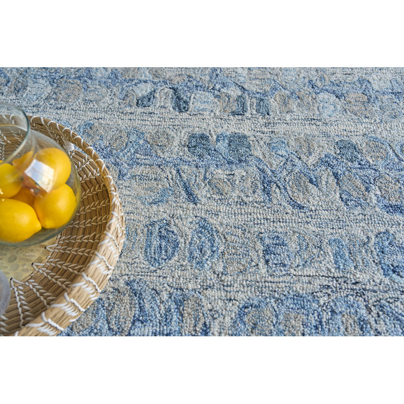 Colorplay Abstract Handmade Tufted Wool Area Rug in Navy/Gray, Rectangle 10' x 14'
