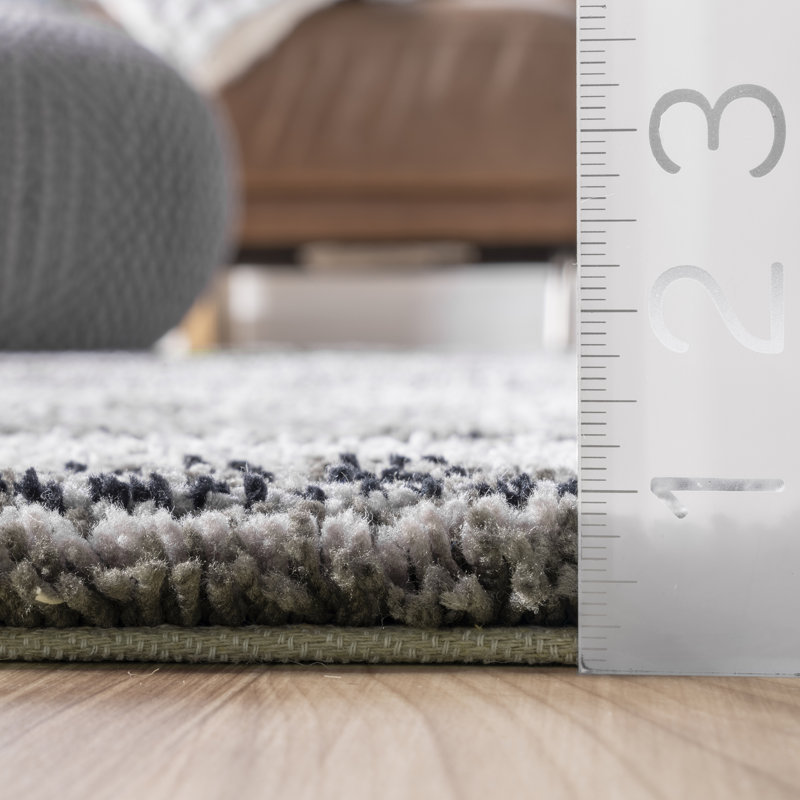 Panitz Hand Tufted Multi Striped Shaggy Gray/Brown Area Rug, Oval 5' x 8'
