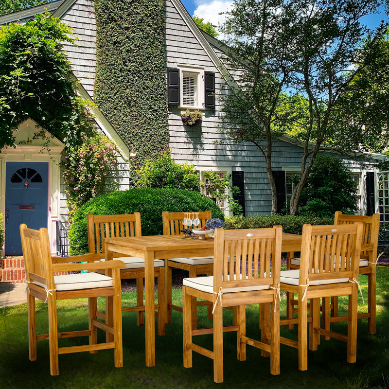 Outdoor 7 - Piece Teak Dining Set with Cushions