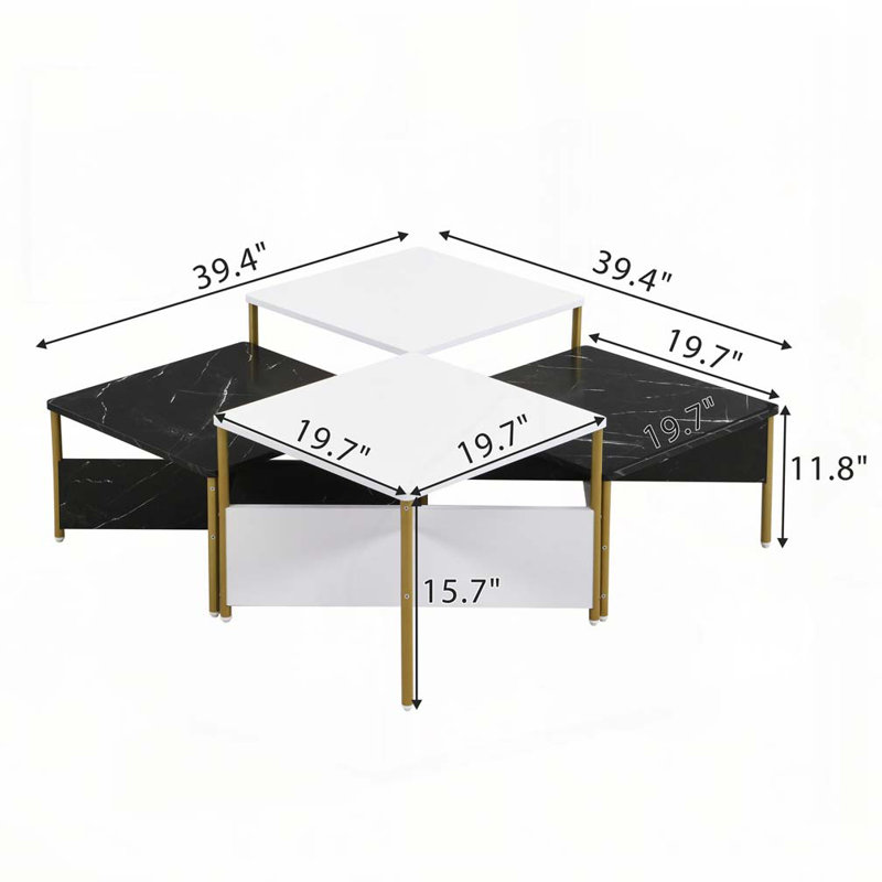 Ensemble de tables basses gigognes, Blanc/Noir