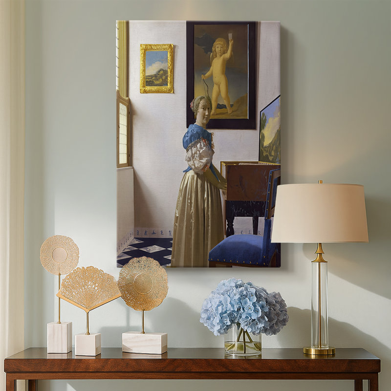«A Lady Debout at a Virginal», galerie tendue sur toile par Johannes Vermeer, 18 x 27