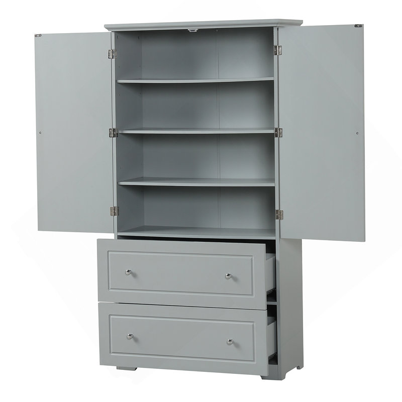 Jamyira Sturdy Tall Bathroom Storage Cabinet | 2-Door + Drawer Design | Adjustable Shelves | Water-Resistant MDF Finish | Freestanding Organizer for Toiletries & Linens