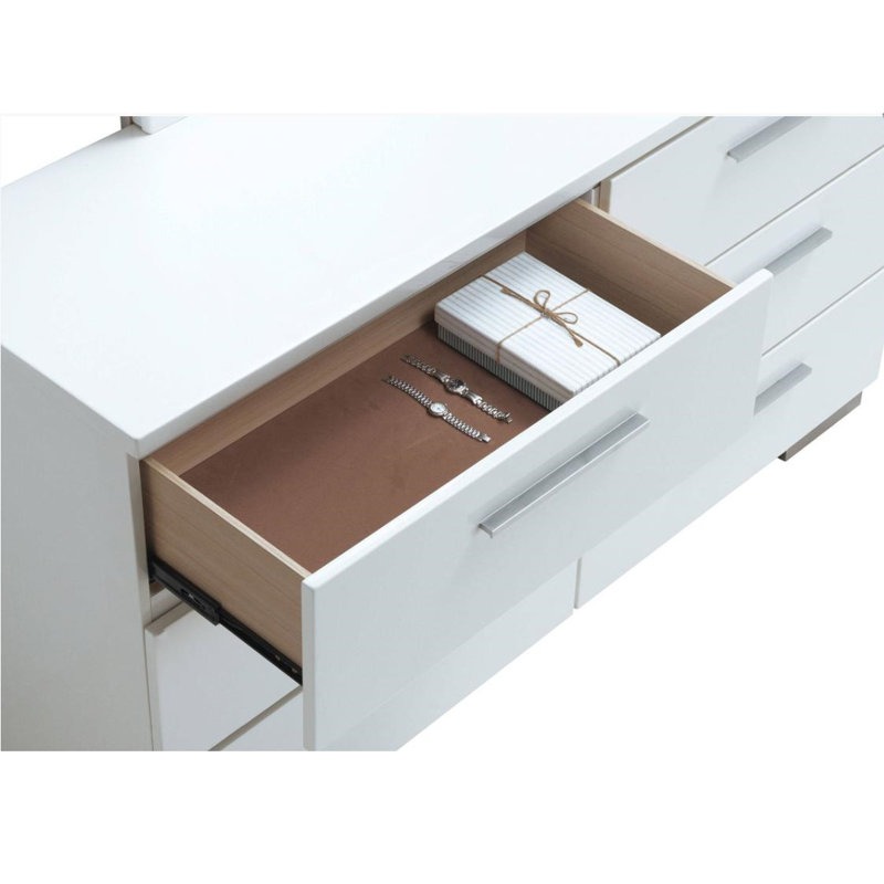 Commode double 6 tiroirs Emaje, Blanc lustré