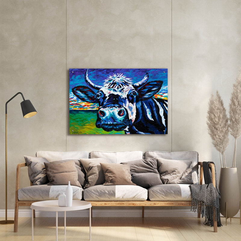 «Pasture Cow 2» par Carolee Vitaletti, art mural en verre acrylique, H 24 po x l 36 po x P 0,2 po