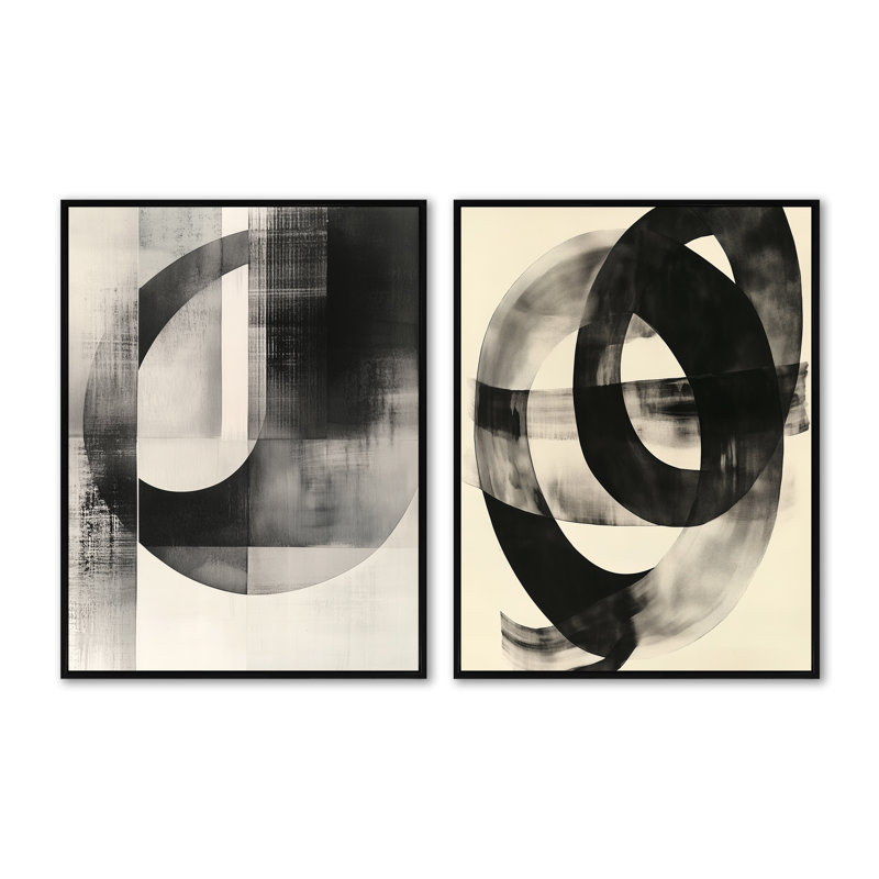 Courbes géométriques noires et blanches minimalistes - ensemble d'art mural abstrait noir et blanc, H 32 po x l 48 po