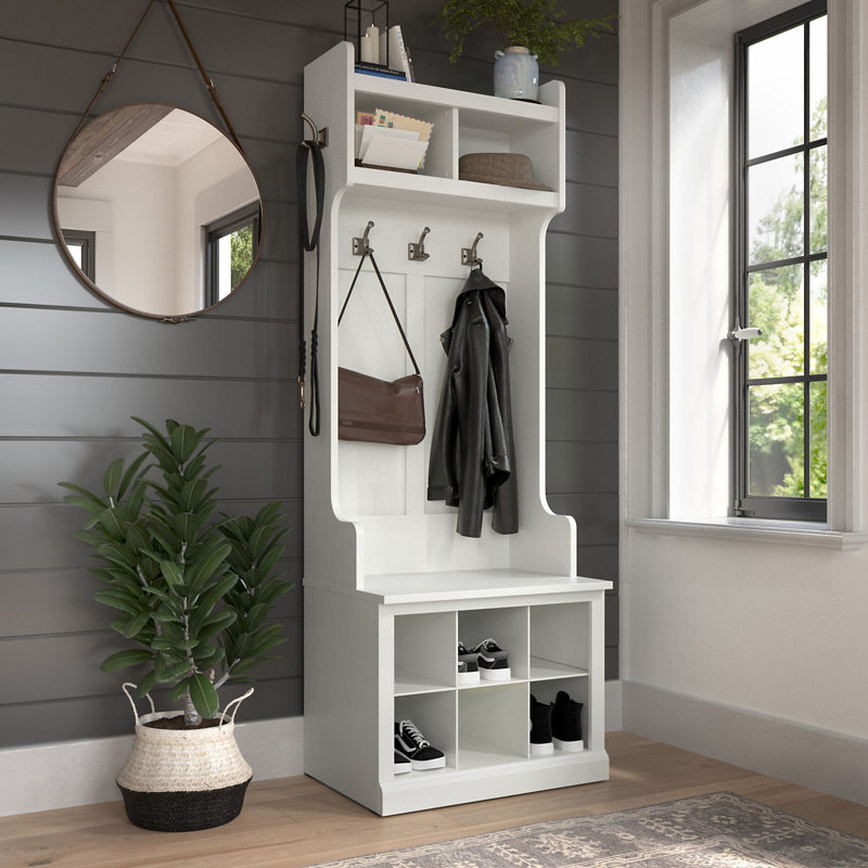 Arbre d'entrée Kierra avec banc et rangement pour chaussures, Bois de frêne blanc