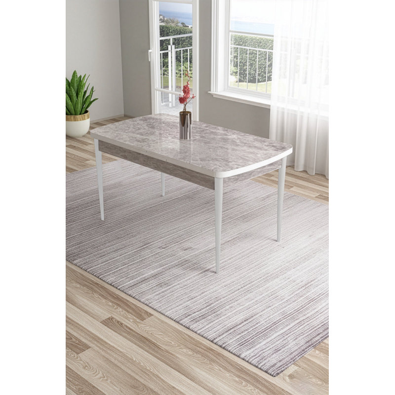 6 - Person Dining Set, White Table Legs
