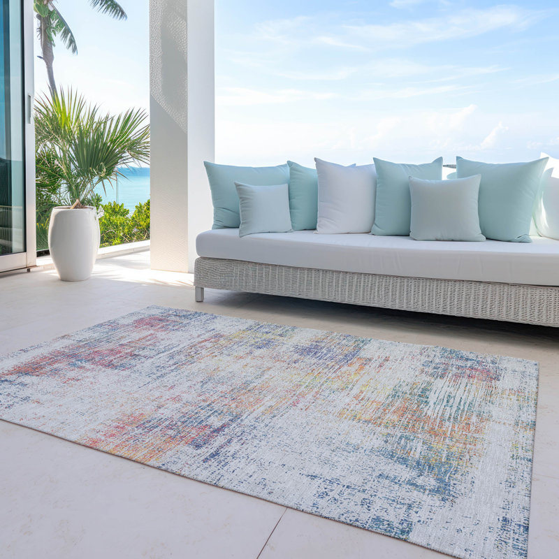 Tapis ivoire intérieur / extérieur en polyester tissé à la machine Malchow, Rectangle 8 pi x 10 pi