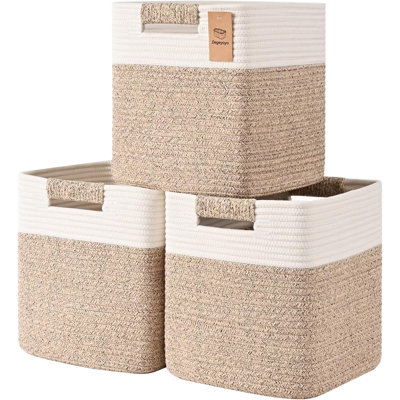 11 Inch Storage Cubes, 3 Pack Cube Storage Bins for Organizing, Cotton Rope Woven Baskets for Shelves, Bathroom, Kids Room, Closets, Baby Nursery