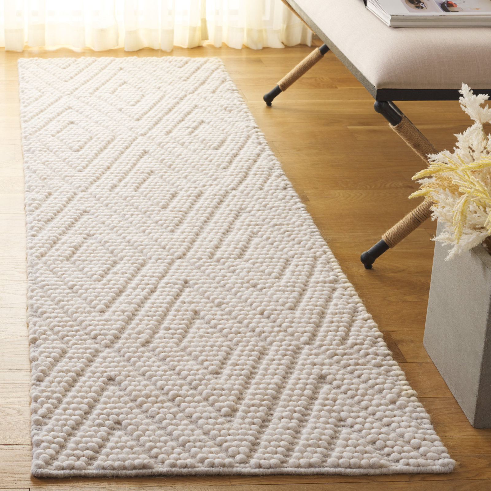Elle Ivory Hand-Woven Geometric Rug, Runner 2'3" x 22'