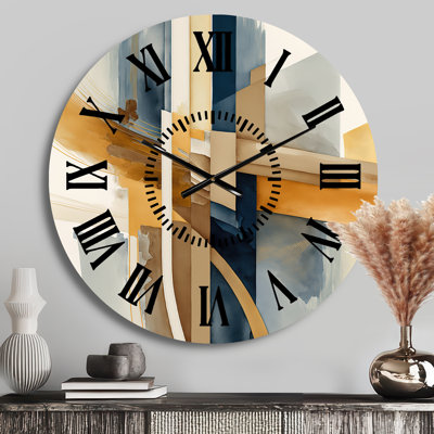 Modern Blue And Gold Abstract I - Modern Black Face Wall Clock